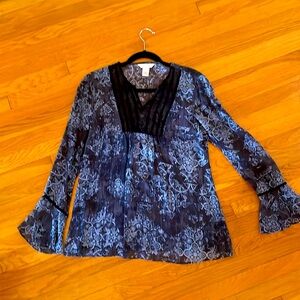 Sundance Blue Floral Print Silk Velvet Sheer Top. Beautiful dressed up or down!!